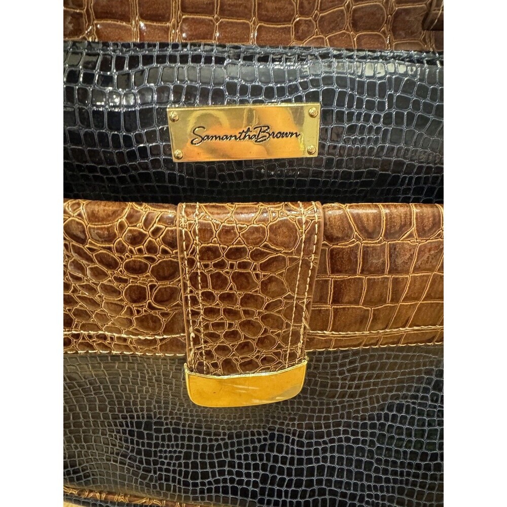 Samantha Brown Dowel Travel Bag Croc Embossed BLUE Brown Weekender Carry On - Picture 3 of 5